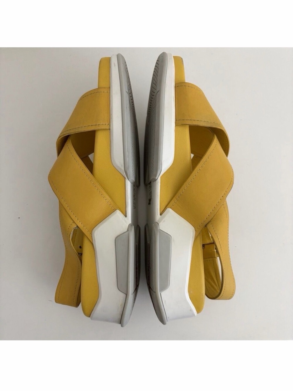 PRADA Yellow Leather Slingback Crossover Platform Sandals 39.5 / 9.5 - Picture 7 of 12
